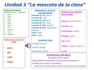 Palabras de vocabulario (story words ) pelaje- animal coat/fur mascota- pet