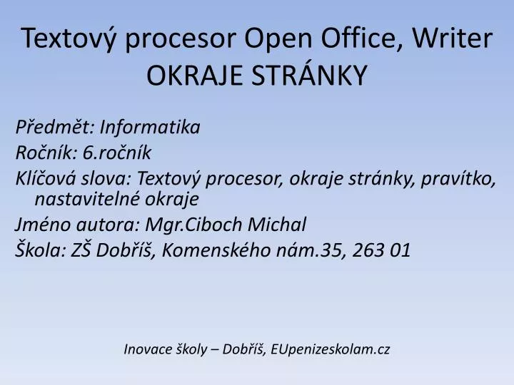 textov procesor open office writer okraje s tr nky