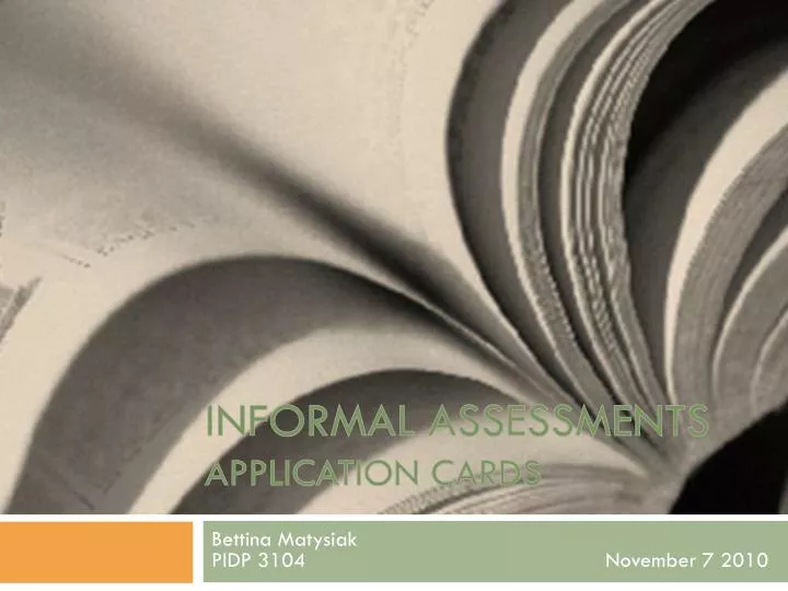 informal assessments application cards