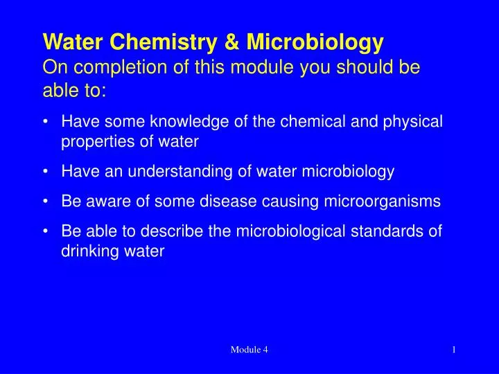 water chemistry microbiology on completion of this module you should be able to