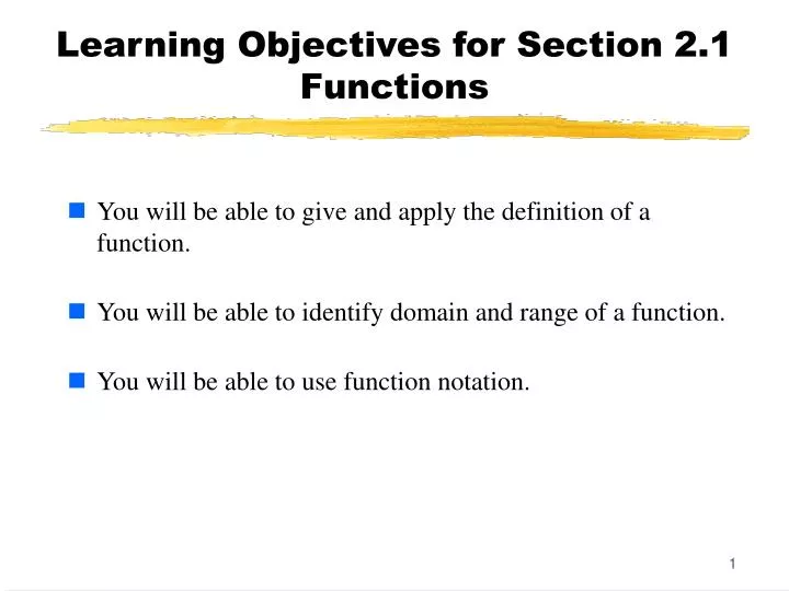 learning objectives for section 2 1 functions