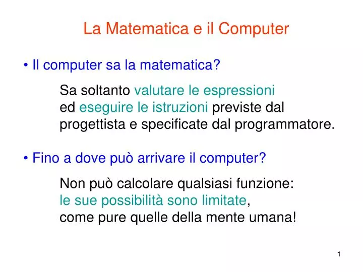 la matematica e il computer