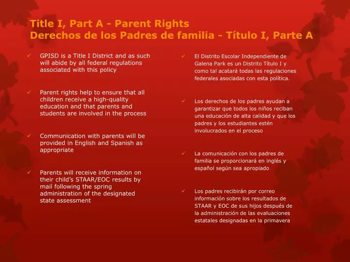 title i part a parent rights derechos de los padres de familia t tulo i parte a