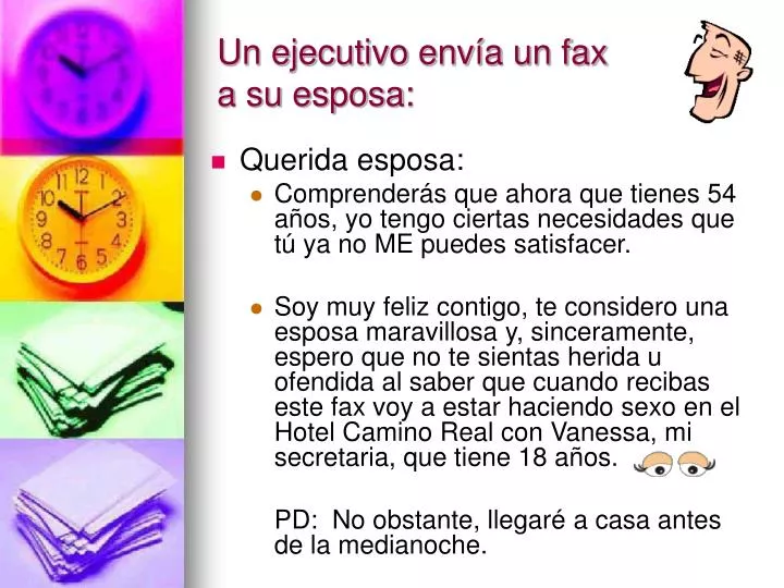 un ejecutivo env a un fax a su esposa