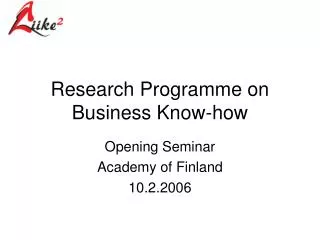 Research Programme on Business Know-how