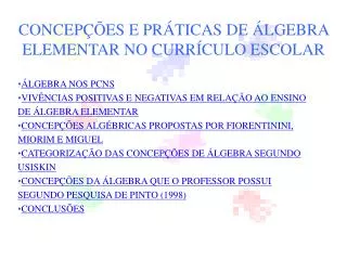 concep es e pr ticas de lgebra elementar no curr culo escolar