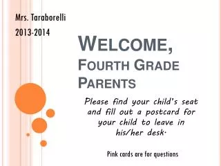 Welcome, Fourth Grade Parents