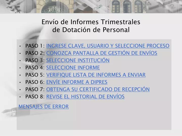 env o de informes trimestrales de dotaci n de personal