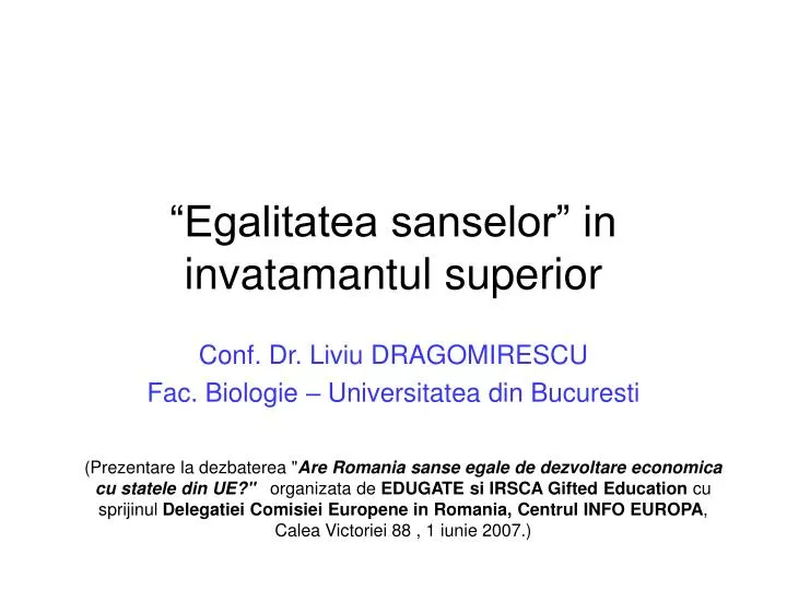 egalitatea sanselor in invatamantul superior