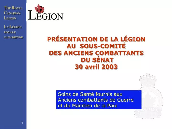 pr sentation de la l gion au sous comit des anciens combattants du s nat 30 avril 2003