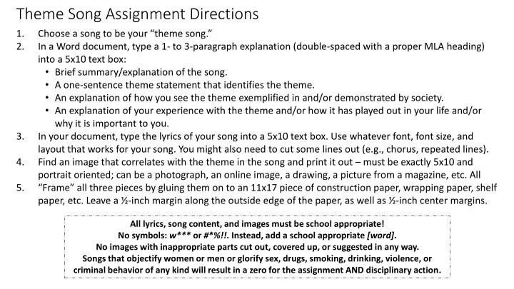 theme song assignment directions