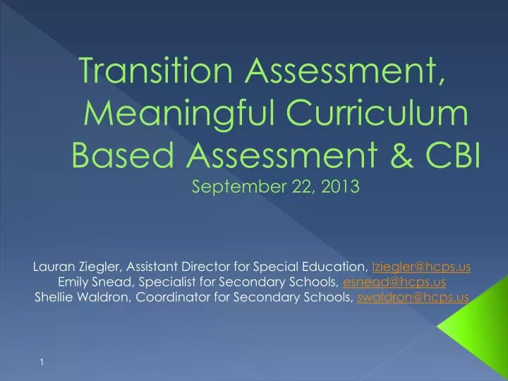 transition assessment meaningful curriculum based assessment cbi september 22 2013