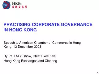 PRACTISING CORPORATE GOVERNANCE IN HONG KONG