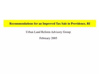 Recommendations for an Improved Tax Sale in Providence, RI