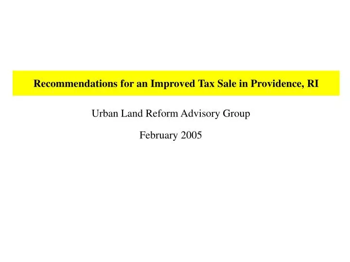 recommendations for an improved tax sale in providence ri