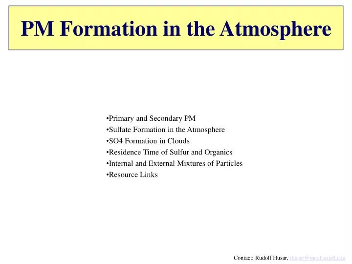 pm formation in the atmosphere