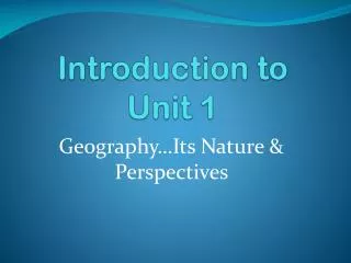 Introduction to Unit 1