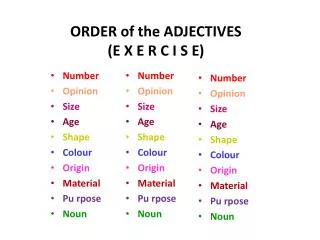 ORDER of the ADJECTIVES (E X E R C I S E)