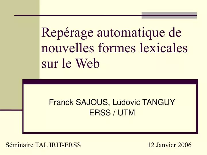 rep rage automatique de nouvelles formes lexicales sur le web