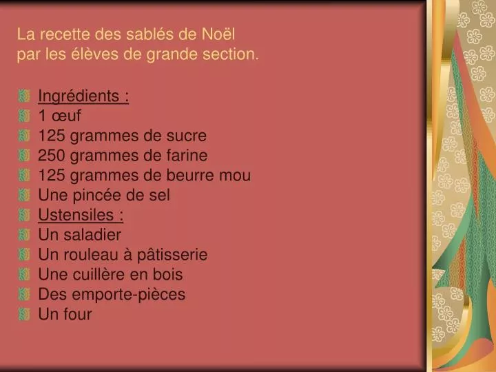 la recette des sabl s de no l par les l ves de grande section