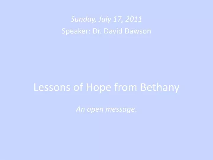 lessons of hope from bethany an open message