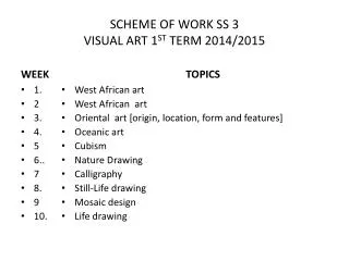 SCHEME OF WORK SS 3 VISUAL ART 1 ST TERM 2014/2015