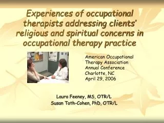 Laura Feeney, MS, OTR/L Susan Toth-Cohen, PhD, OTR/L