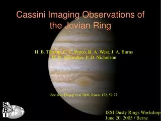 Cassini Imaging Observations of the Jovian Ring
