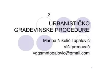 urbanisti ko gra evinske procedure