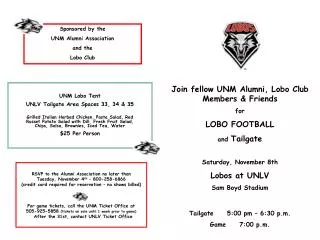 Join fellow UNM Alumni, Lobo Club Members &amp; Friends for LOBO FOOTBALL and Tailgate