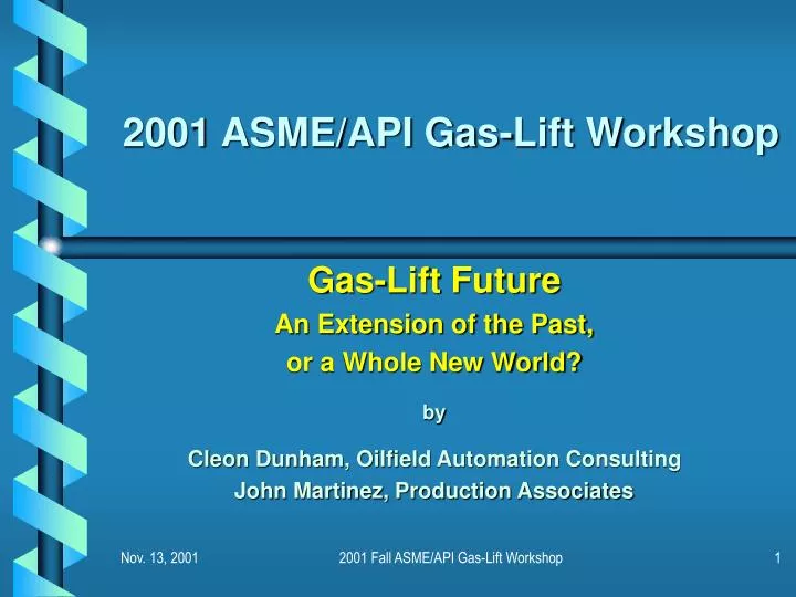 2001 asme api gas lift workshop