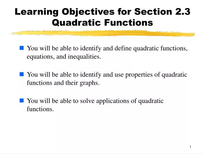 learning objectives for section 2 3 quadratic functions