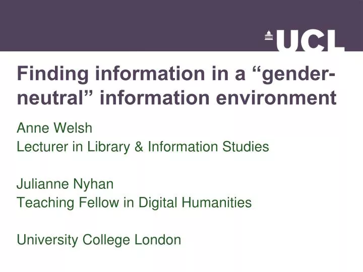 finding information in a gender neutral information environment