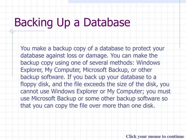 backing up a database