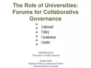 The Role of Universities: Forums for Collaborative Governance