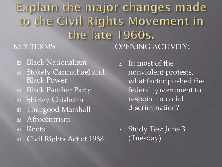 explain the major changes made to the civil rights movement in the late 1960s