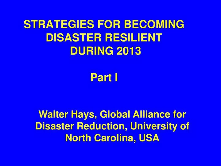 strategies for becoming disaster resilient during 2013 part i