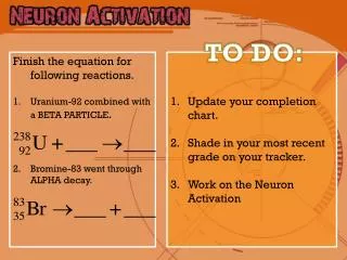 Update your completion chart. Shade in your most recent grade on your tracker.
