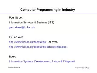 Computer Programming in Industry