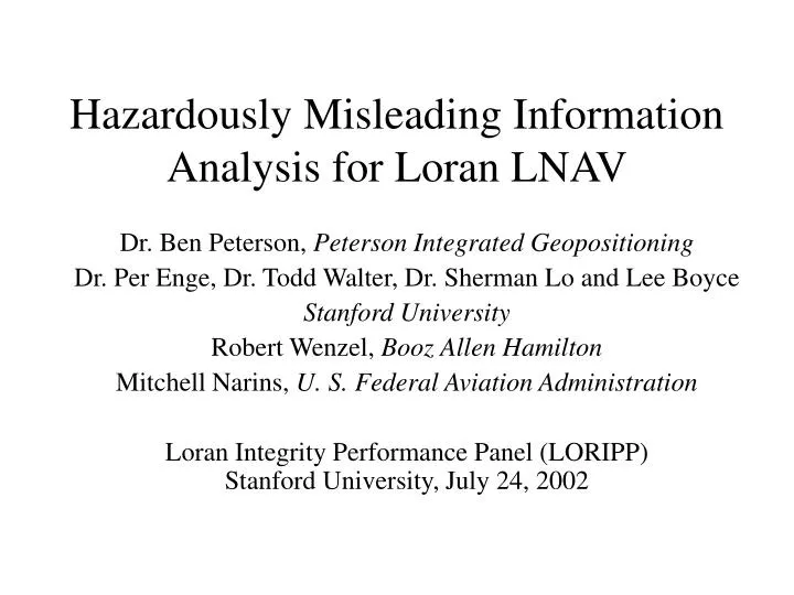 hazardously misleading information analysis for loran lnav