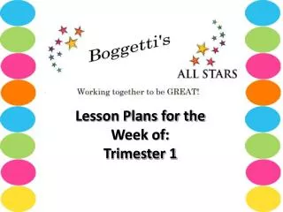 Lesson Plans for the Week of: Trimester 1
