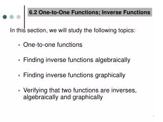 6.2 One-to-One Functions; Inverse Functions