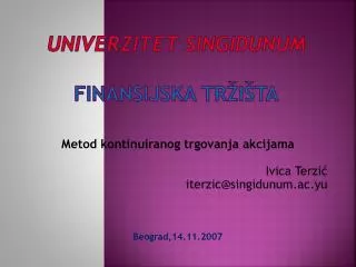 univerzitet singidunum finansijska tr i ta