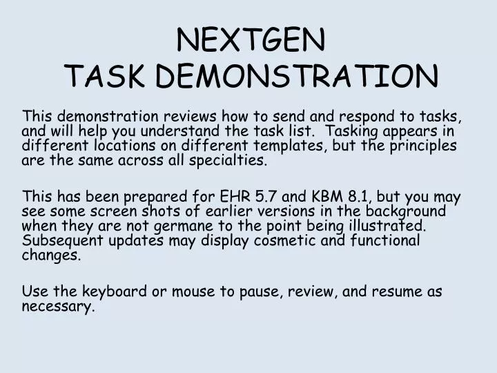 nextgen task demonstration