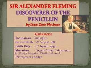 SIR ALEXANDER FLEMING DISCOVERER OF THE PENICILLIN by Liam Zarb Piccione