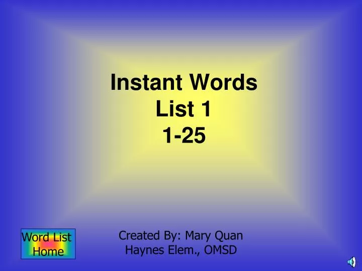 instant words list 1 1 25