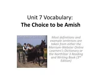 Unit 7 Vocabulary: The Choice to be Amish