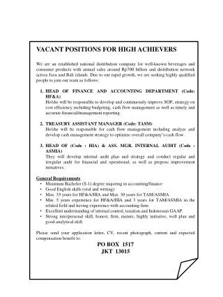 VACANT POSITIONS FOR HIGH ACHIEVERS