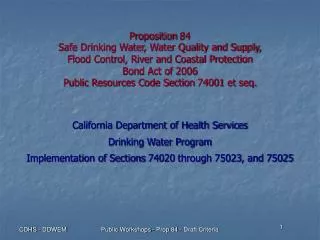California Department of Health Services Drinking Water Program
