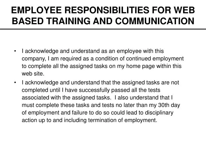 employee responsibilities for web based training and communication